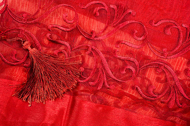 istock Red background of texture and tassel.  Copy space. 175262918