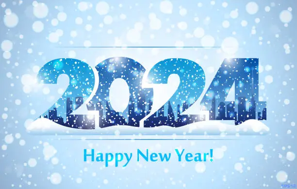 Vector illustration of New Year 2024 in Snow City Style