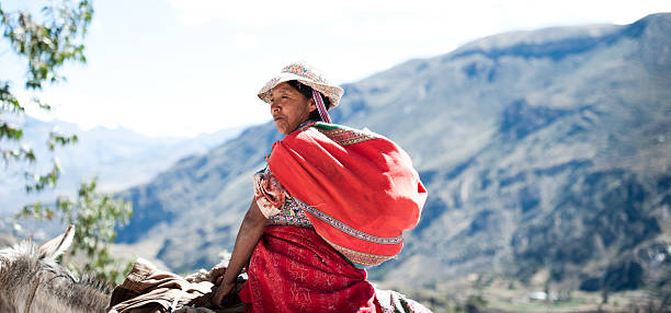 Traditional Peruvian woman on a donkey.More like this:
