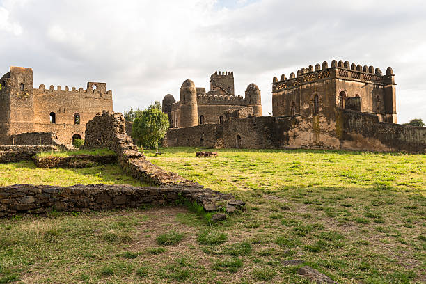 Imperial Palace in Gondar "Gonder was founded by King Fasiledes in 1636, it was the capital of Ethiopia for nearly 200 years. The most famous buildings in Gonder, lie in the seventeenth century Royal Enclosure: Fasilides Castle, Mentewabs Castle, Iyasus Palace and Dawits Hall Palace." ancient ethiopia stock pictures, royalty-free photos & images