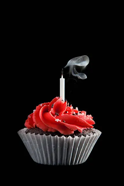 Photo of Chocolate Cupcake Red Frosting and Candle Smoke