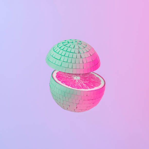 istock White mirrored disco ball with orange inside illuminated with neon light. Creative music concept. 1752666531