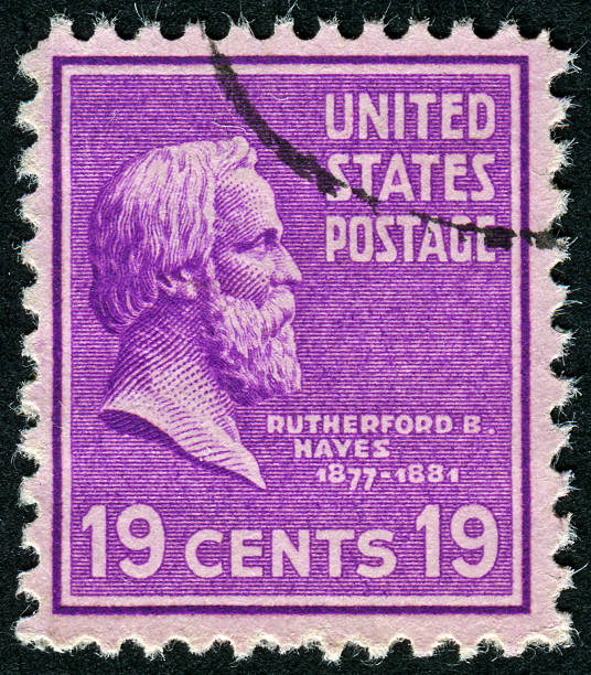 rutherford b. hayes stamp - president postage stamp profile usa foto e immagini stock