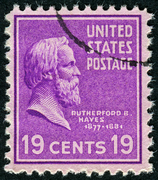 rutherford b. hayes stamp - letter b former us president president of the usa old - fotografias e filmes do acervo