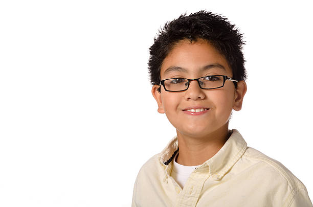 Smiling Young Boy with Glasses stock photo