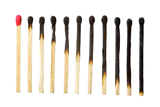 Photo of burn out of matches isolated on white