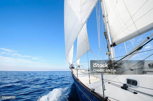 Sail Boat In The Middle Of The Ocean Stock Photo - Download Image Now - Sailboat, Sailing, Sea