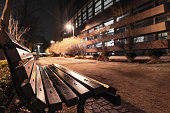 Park bench at night.
