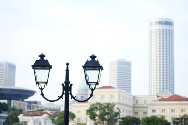 Elegant street lamp surrounded at city .