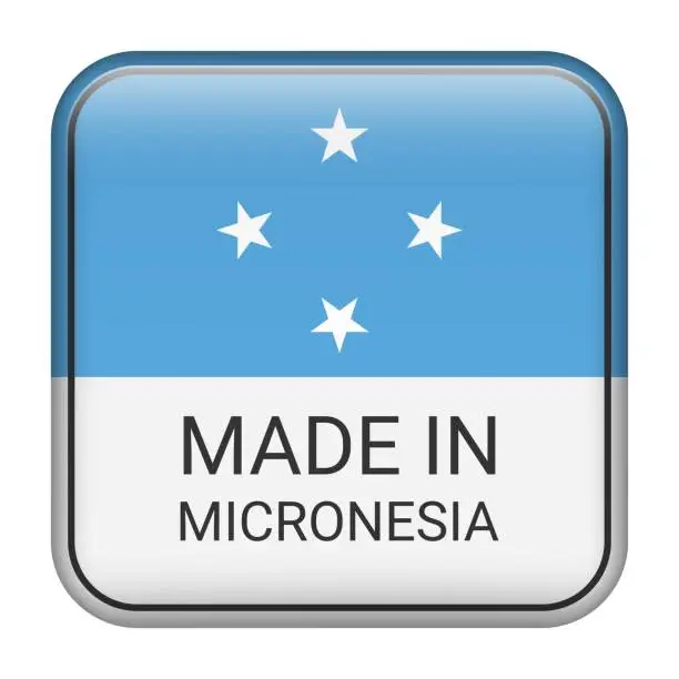 Vector illustration of Made in Micronesia badge vector. Sticker with stars and national flag. Sign isolated on white background.