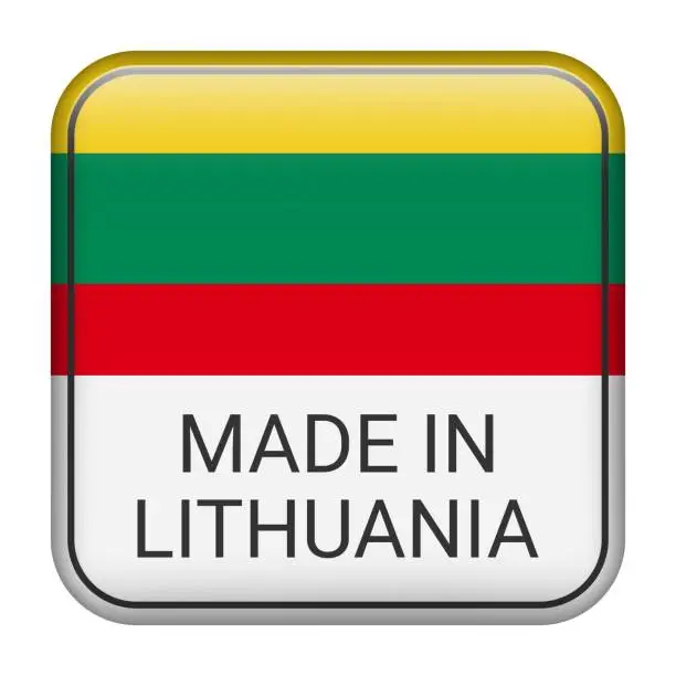 Vector illustration of Made in Lithuania badge vector. Sticker with stars and national flag. Sign isolated on white background.