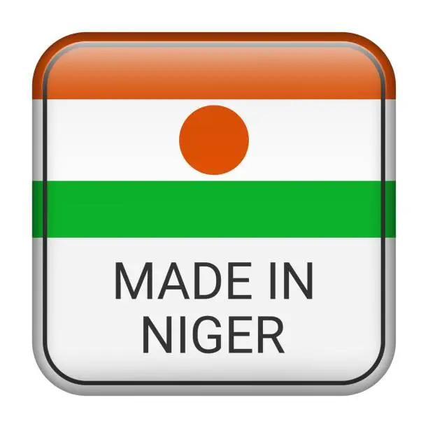 Vector illustration of Made in Niger badge vector. Sticker with stars and national flag. Sign isolated on white background.