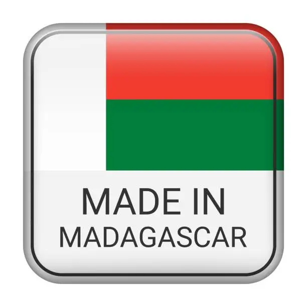 Vector illustration of Made in Madagascar badge vector. Sticker with stars and national flag. Sign isolated on white background.