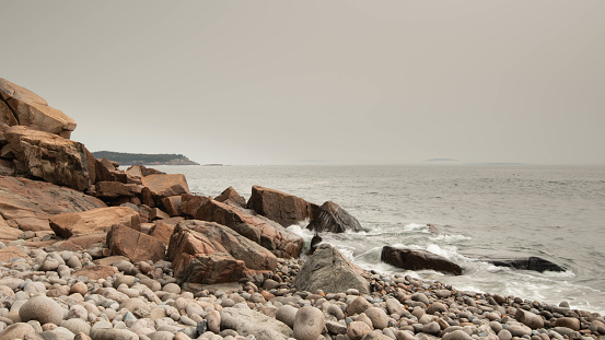 Rocky, granite coastline of Maine.