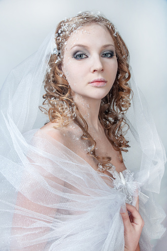 Winter portrait of a beautiful girl. Snow Queen portrait.