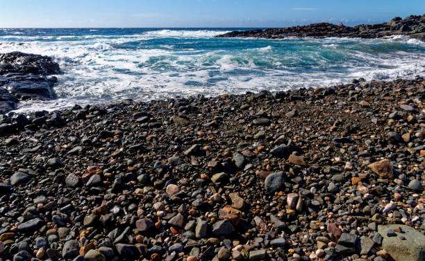 spiaggia rocciosa aguas verdes - fuerteventura, isole canarie, spagna - light sea low tide fuerteventura foto e immagini stock