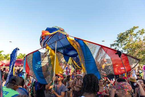 Rio de Janeiro, RJ, Brazil – February 21, 2023: Puppets on the Orquestra Voadora parade.