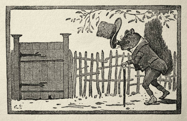 Vintage illustration of Squirrel wearing Top hat and coat, Victorian children's book illustration, 19th Century
