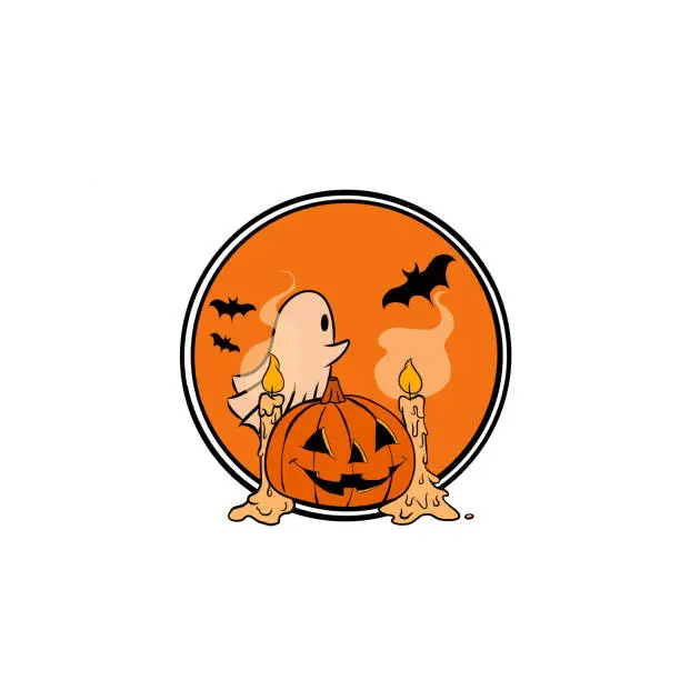 Vector illustration of Happy Halloween Orange Background stock illustration