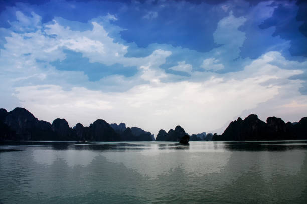 Fantastic view n Ha Long Bay of Quang Ninh province  (northeastern  Vietnam) in contrlit  and reflcetions in water