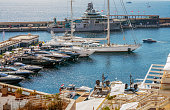 Parade of yachts  in harbor of Monaco  (port Hercule)