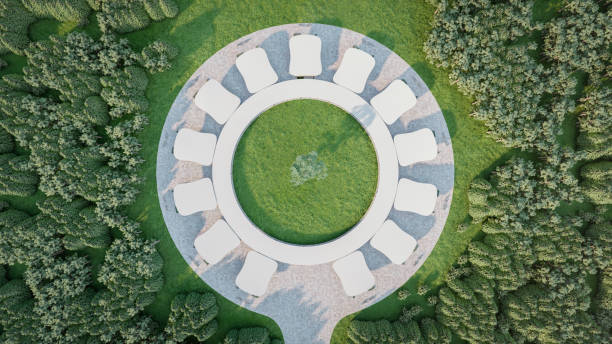 istock Circular shape rural hotel resort building with trees around 1752824041