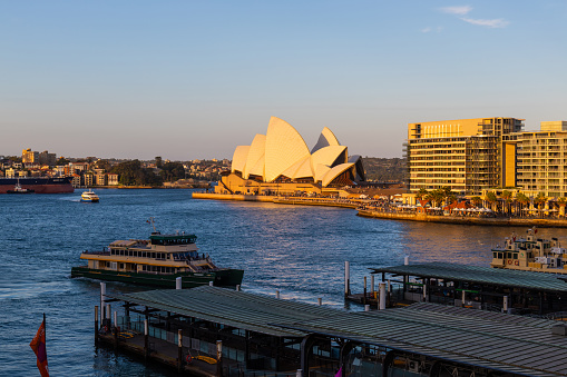 Sydney, Australia - October 20, 2023: Sunset view of Sydney Opera House.
