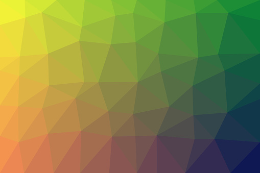 Abstract low-poly triangular geometric background. Polygonal pattern with green / orange color gradient.