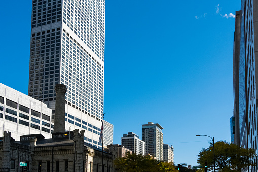 Boston Massachusetts, United States - August 6, 2021: View of the skyscrapers around Huntington Avenue in Boston, Massachusetts on a hot summer day.