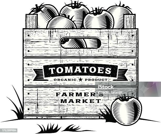 Rétro Caisse De Tomates Noir Et Blanc Vecteurs libres de droits et plus d'images vectorielles de Tomate - Tomate, Caisse, En bois