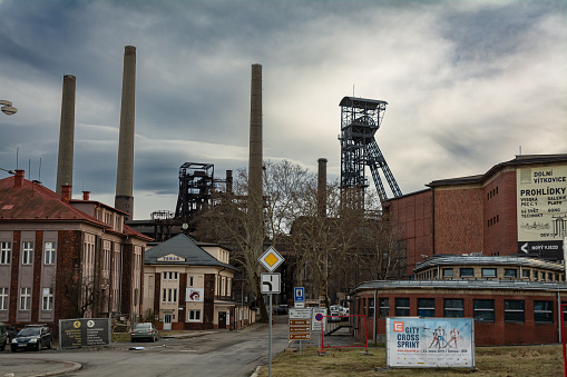 Vitkovice steel works, rusting towers, chimneys and manufacturing equipment. Once the coal mining and steel making centre of Europe, now the home of the Colours of Ostrava festival and Beats for love \nDolni Vitkovice, Lower Vitkovice district, Ostrava, Czech Republic\nJanuary 2nd 2019
