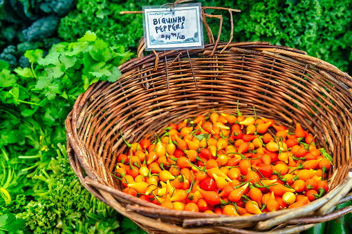 Farmer's market Biquinho Peppers in a basket