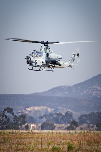 Miramar, California, USA - September 24, 2023: An AH-1Z Viper, part of the Marine Air Ground Task Force (MAGTF) at America's Airshow 2023.