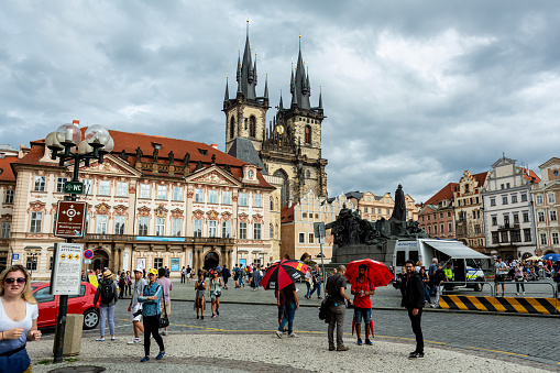 The famous old town square in Prague (Praha), location of the Astronomical clock and the Church of Our Lady before Týn\n19th August 2019