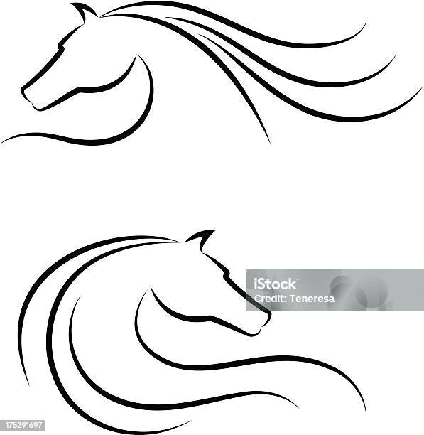 Emblème Ensemble De Tête De Cheval Vecteurs libres de droits et plus d'images vectorielles de Cheval - Cheval, Silhouette - Contre-jour, Contour