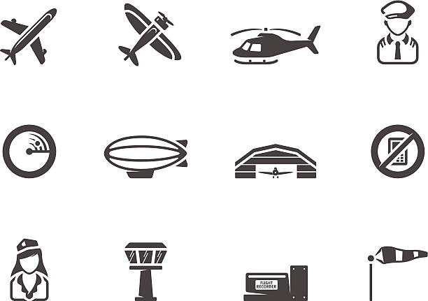 lotnictwa ikony czarno-białe — - spy balloon stock illustrations