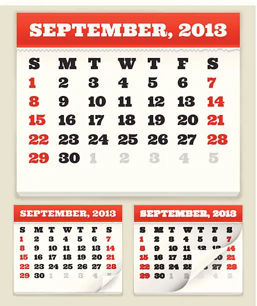 Vector illustration of September 2013 Calendar Set