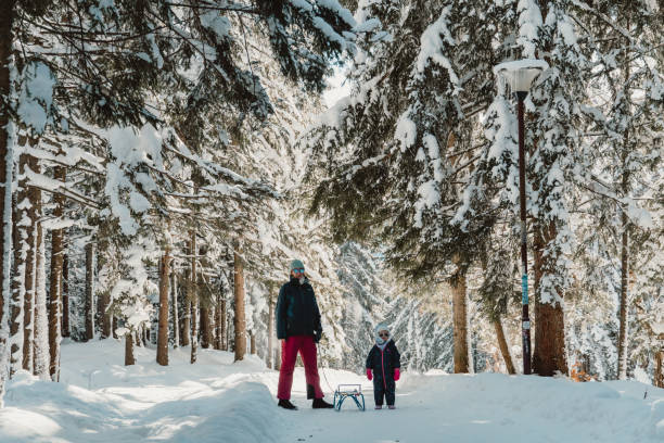 istock Mother with daughter in snow covered mountain 1752948709