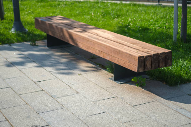 istock Empty Garden landscape with chair in city park. 1752952079
