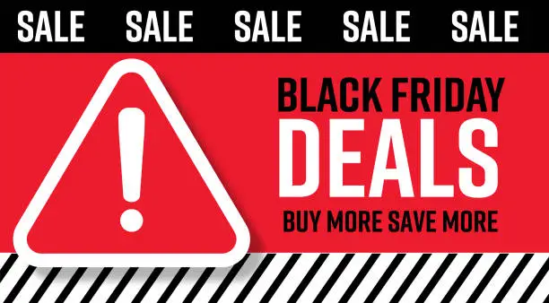 Vector illustration of Black Friday Sale web banner design with alert sign typography design