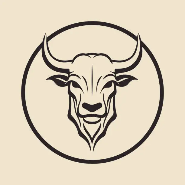 Vector illustration of Bull head on circle isolated vector logo design