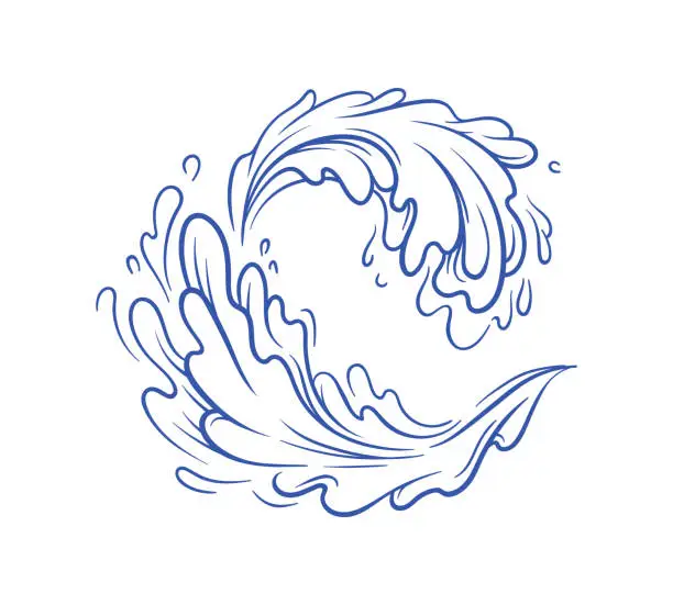 Vector illustration of Water splash blue minimalistic sketch vector