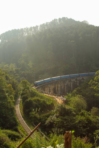 istock Rail road bridge Demodara Nine Arch Bridge morning mist with the train, Ella 1753098343