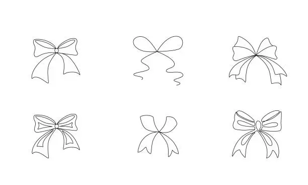 Vector illustration of Tied ribbon bow hand drawing one line set for banner.