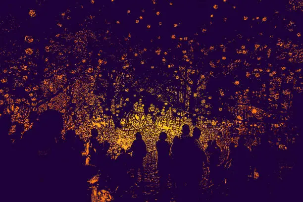 Vector illustration of Celebrating Halloween with large group of glowing Jack O' Lanterns