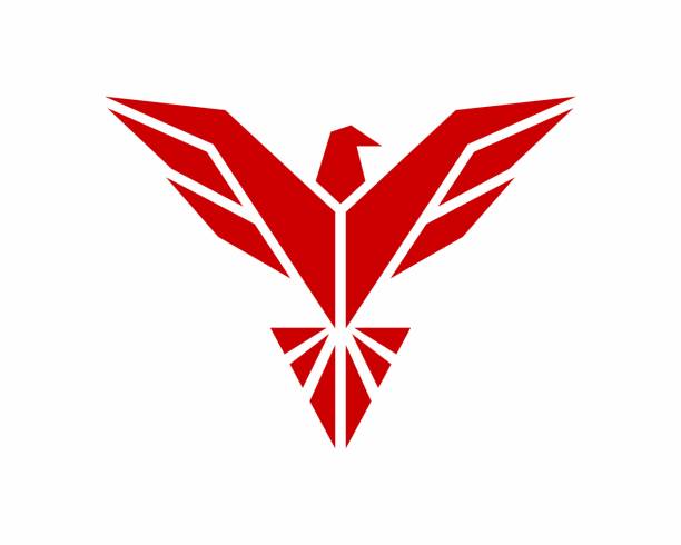 ilustrações, clipart, desenhos animados e ícones de águia abstrata no logotipo vermelho do vetor - wing star shape freedom image