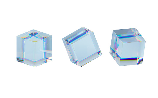 Transparent glass cube, 3d rendering. Digital drawing.
