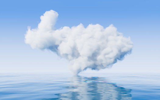 Cloud and water surface, 3d rendering. Digital drawing.