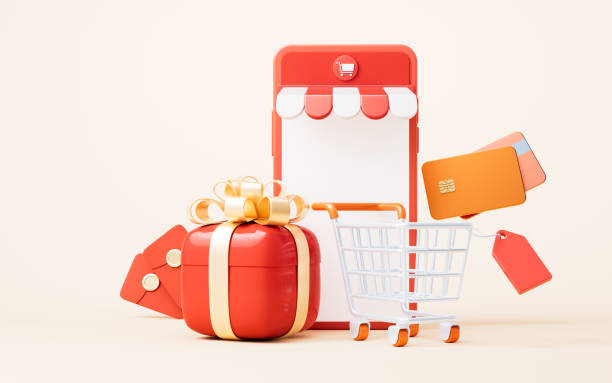 istock Online market store with cartoon style, 3d rendering. 1753180337