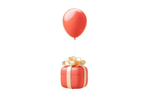 Gift box and balloon, 3d rendering. Digital drawing.